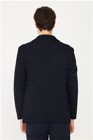 Lacivert Hafif Dokulu İçi Desenli Blazer Ceket