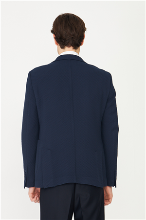 Lacivert Hafif Desenli Blazer Ceket