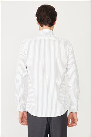 Lacivert İnce Çizgili Uzun Kollu Gömlek Slim Fit