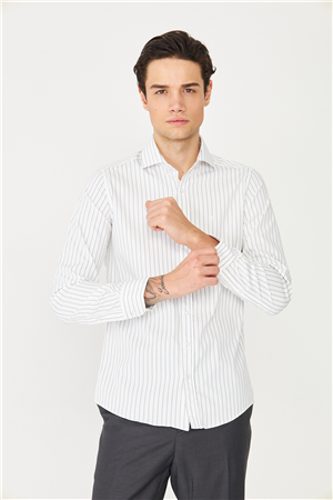Lacivert İnce Çizgili Uzun Kollu Gömlek Slim Fit