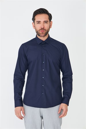 Lacivert Dynamic Fit Uzun Kollu Erkek Gömlek