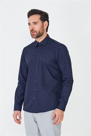 Lacivert Dynamic Fit Uzun Kollu Erkek Gömlek