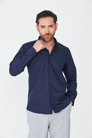 Lacivert Dynamic Fit Uzun Kollu Erkek Gömlek