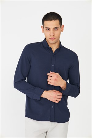 Lacivert Erkek Gömlek Uzun Kollu Şık Gömlek