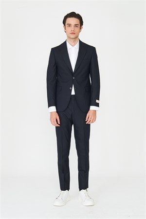 Lacivert İnce Çizgili Modern Slim Fit Klasik Yaka Takım Elbise