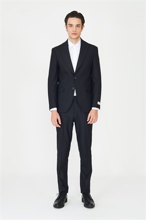 Lacivert İnce Çizgili Modern Slim Fit Klasik Yaka Takım Elbise