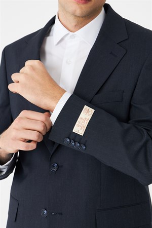 Lacivert İnce Dokulu Modern Slim Fit Klasik Yaka Premium Takım Elbise