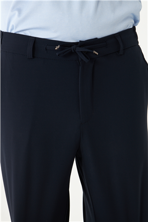 Lacivert Bağcıklı Bel Detaylı Akıcı Form Günlük Şehir Pantolonu