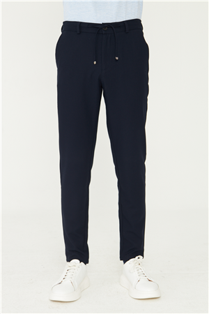 Lacivert Modern Kesim Bağcıklı Smart Casual Jogger Pantolon