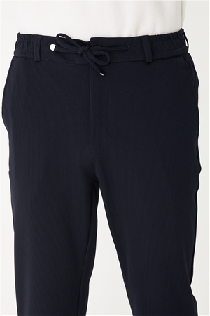 Lacivert Bağcıklı Mikro Dokulu Jogger Pantolon