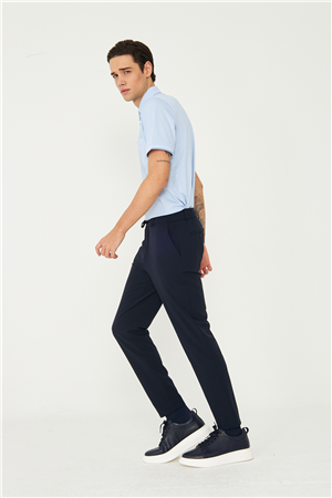 Lacivert Bağcıklı Bel Detaylı Akıcı Form Günlük Şehir Pantolonu