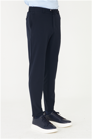 Lacivert Bağcıklı Bel Detaylı Akıcı Form Günlük Şehir Pantolonu