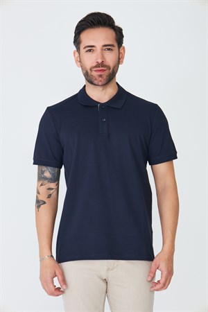 Lacivert Klasik Yaka Çift Düğmeli Polo Yaka T-shirt