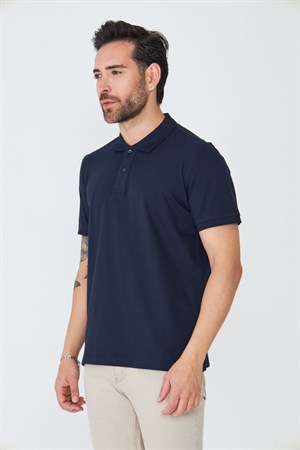 Lacivert Klasik Yaka Çift Düğmeli Polo Yaka T-shirt