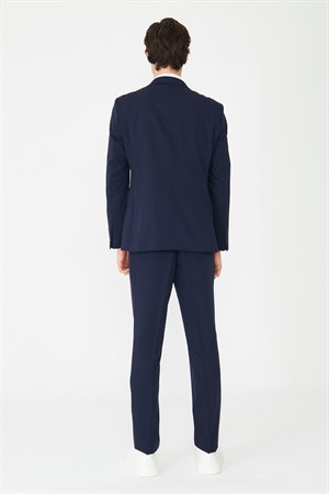 Lacivert Klasik Yaka Modern Slim Fit Yelekli Takım Elbise