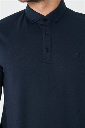 Lacivert Mikro Desenli Düğmeli Erkek Polo Yaka Tişört