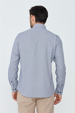 Lacivert Mikro Desenli Dynamic Fit Erkek Uzun Kollu Gömlek