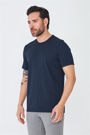 Lacivert Mikro Desenli Erkek Basic Tişört