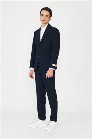 Lacivert Modern Slim Fit Düz Kumaş Klasik Kesim Takım Elbise