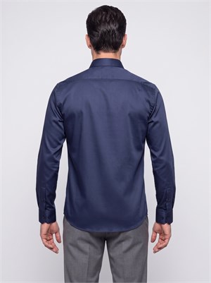 Lacivert Non-Iron Pamuklu Dynamic Fit Erkek Uzun Kollu Gömlek