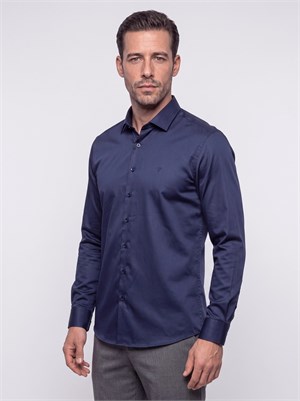 Lacivert Non-Iron Pamuklu Dynamic Fit Erkek Uzun Kollu Gömlek