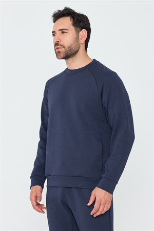Lacivert Pamuklu Erkek Basic Sweatshirt
