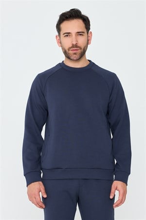 Lacivert Pamuklu Erkek Basic Sweatshirt