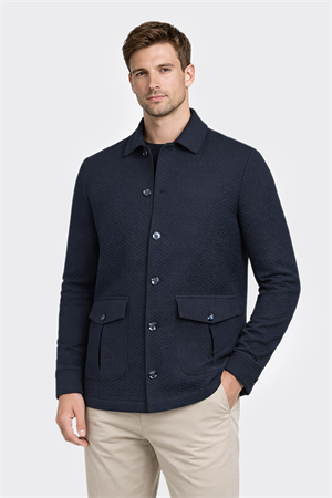 Lacivert Rahat Kesim iki Cepli Düğmeli Desenli Gömlek Ceket