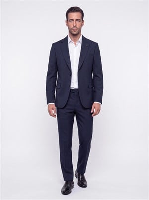 Lacivert Regular Fit 4 Drop Mikro Desenli Mono Yaka Erkek Takım Elbise