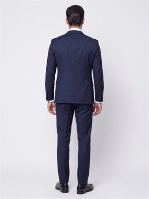 Lacivert Regular Fit 6 Drop Sivri Yaka Yelekli Erkek Takım Elbise