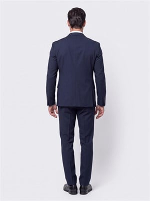 Lacivert Sivri Yaka 6 Drop Regular Fit Yelekli Erkek Takım Elbise