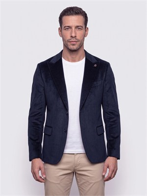 White StoneLacivert Sivri Yakalı Slim Fit 6 Drop Erkek Casual Kadife Ceket