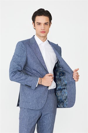 Mavi Dokulu Yazlık Modern Slim Fit Takım Elbise