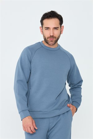 Mavi Pamuklu Erkek Basic Sweatshirt