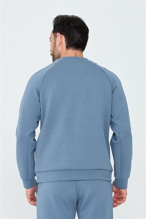 Mavi Pamuklu Erkek Basic Sweatshirt