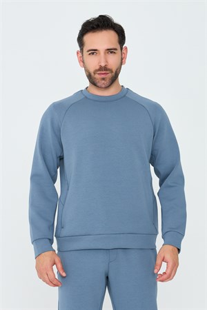 Mavi Pamuklu Erkek Basic Sweatshirt