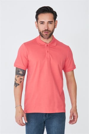 Mercan Rengi Çift Düğmeli Klasik Polo Yaka Tişört