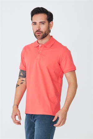 Mercan Rengi Çift Düğmeli Klasik Polo Yaka Tişört