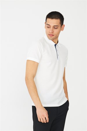 Beyaz Modern Kesim Polo Yaka Erkek T-Shirt