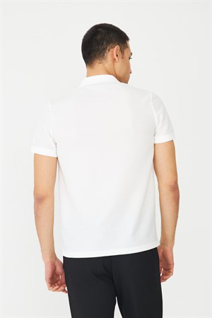 Beyaz Modern Kesim Polo Yaka Erkek T-Shirt