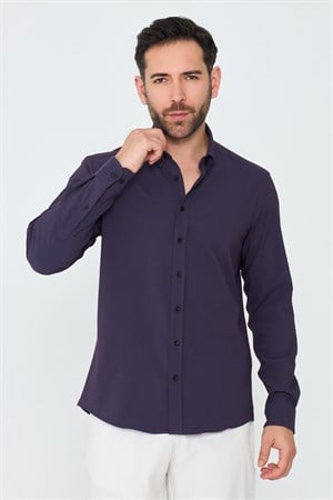 Mor İnce Çizgili Dynamic Fit Uzun Kollu Gömlek