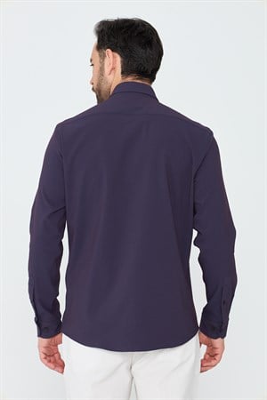 Mor İnce Çizgili Dynamic Fit Uzun Kollu Gömlek