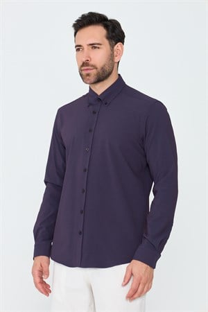 Mor İnce Çizgili Dynamic Fit Uzun Kollu Gömlek