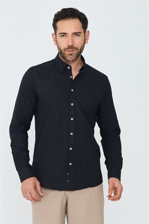 Siyah %100 Pamuk Dynamic Fit Erkek Uzun Kollu Gömlek