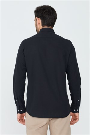 Siyah %100 Pamuk Dynamic Fit Erkek Uzun Kollu Gömlek