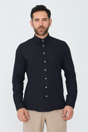 Siyah %100 Pamuk Dynamic Fit Erkek Uzun Kollu Gömlek