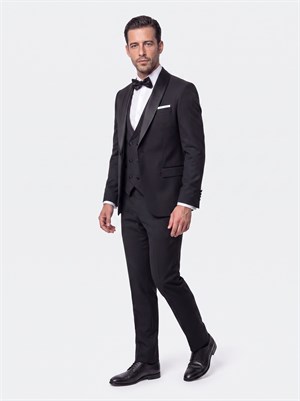 Siyah 6 Drop Slim Fit Yelekli Damatlık