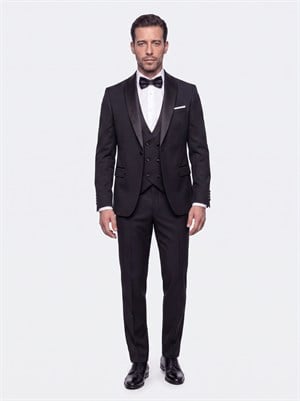 Siyah 6 Drop Slim Fit Yelekli Damatlık