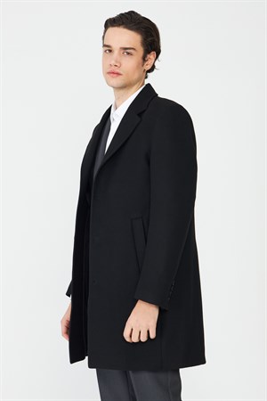 Siyah Astarlı İç Cepli Kaşe Kaban Regular Fit