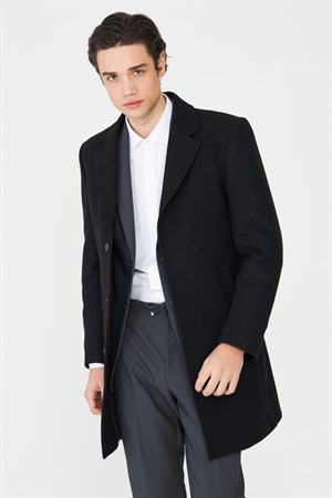 Siyah Astarlı İç Cepli Kaşe Kaban Regular Fit